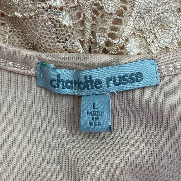 CHARLOTTE Russe Beige Nude Lace Sleeveless Strappy Peplum Tank Top Blouse - Picture 9 of 12